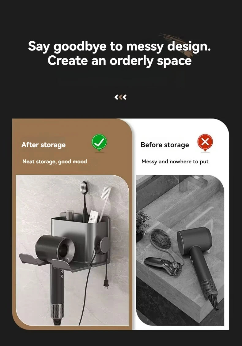 "Estante Multifuncional para Secador de Pelo: Solución de Almacenamiento sin Perforación para tu Tocador de Baño"