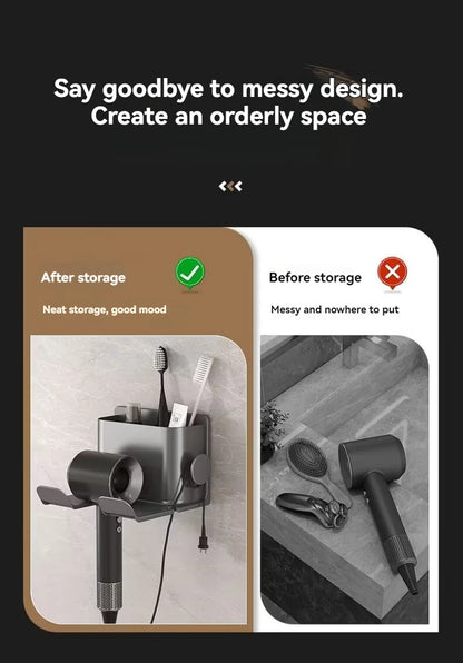 "Estante Multifuncional para Secador de Pelo: Solución de Almacenamiento sin Perforación para tu Tocador de Baño"