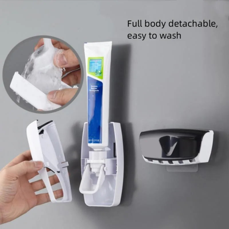 Juego de soporte para cepillos de dientes y pasta de dientes de pared con dispensador automático y vaso